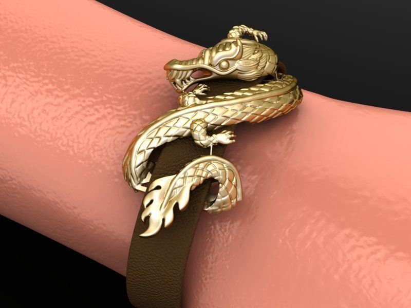 dragon bracelet with leather 3D print model_19