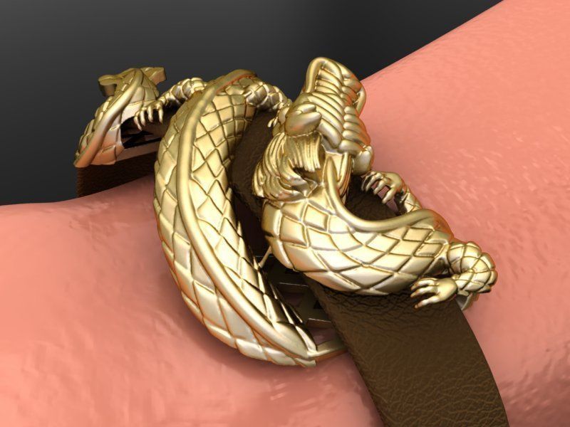 dragon bracelet with leather 3D print model_20