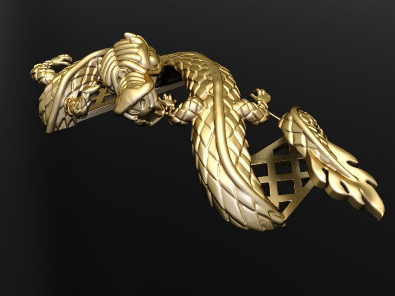 dragon bracelet with leather 3D print model_2