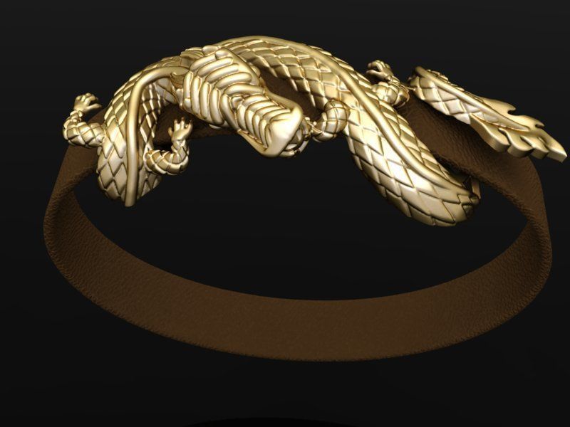 dragon bracelet with leather 3D print model_26