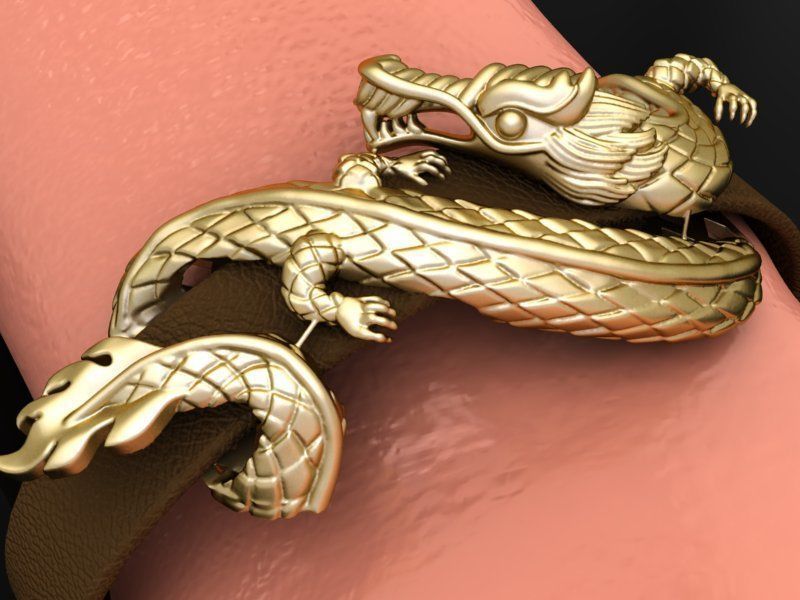 dragon bracelet with leather 3D print model_22
