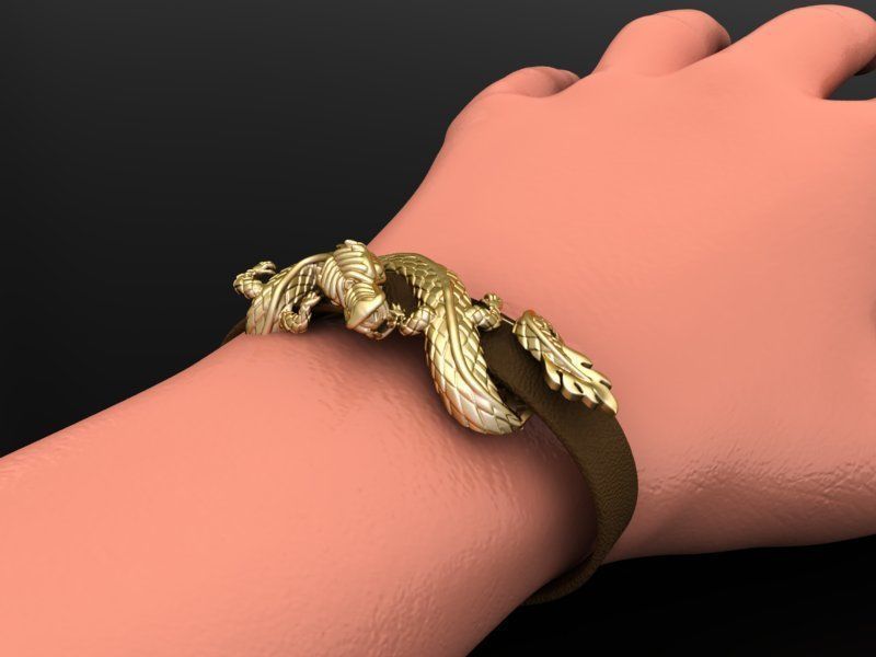 dragon bracelet with leather 3D print model_18
