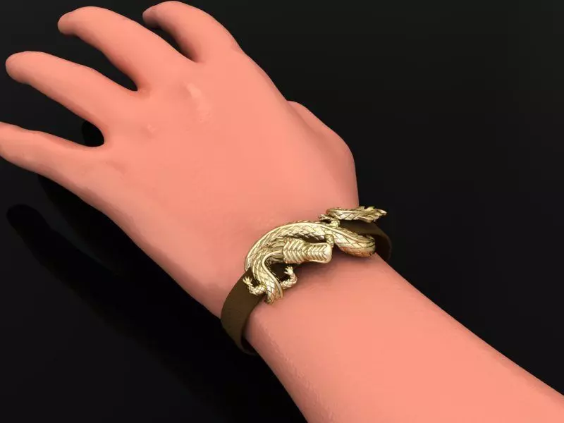 dragon bracelet with leather 3D print model_0
