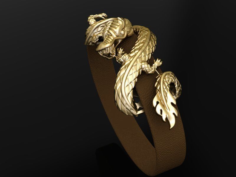dragon bracelet with leather 3D print model_23