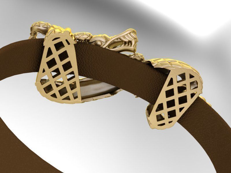 dragon bracelet with leather 3D print model_27