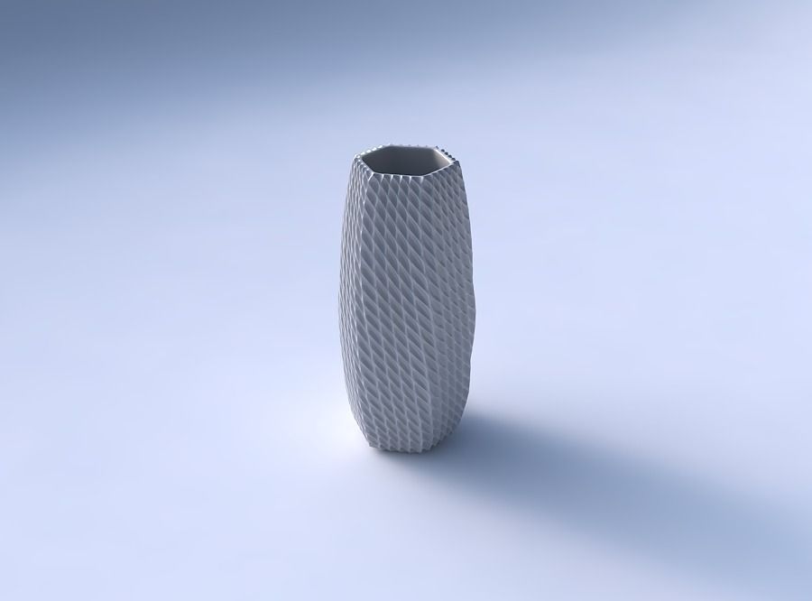Vase hexagon with bent extruded pattern 3D print model_3