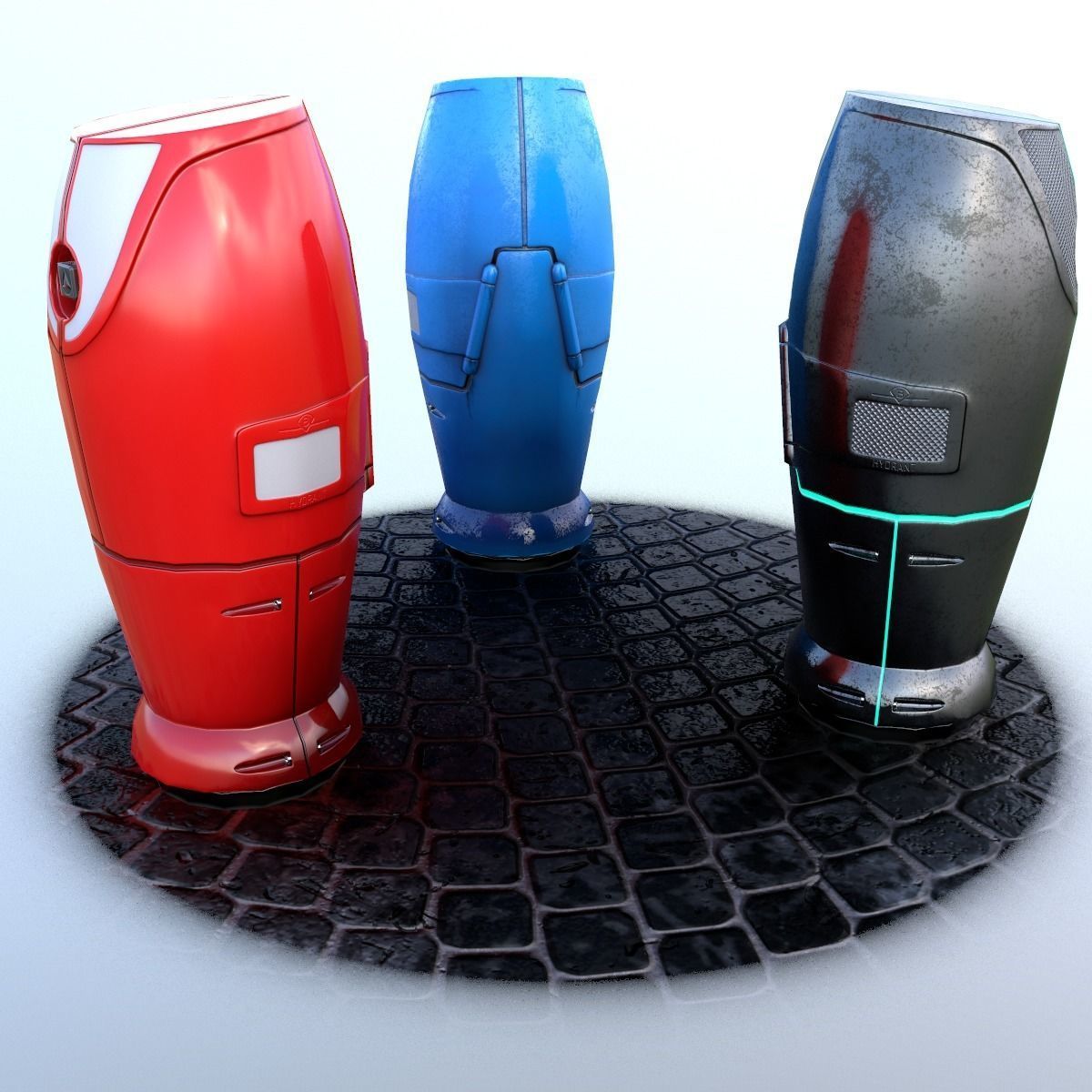 Modern and Sci-fi Hydrant PBR lowpoly model Low-poly 3D model_6