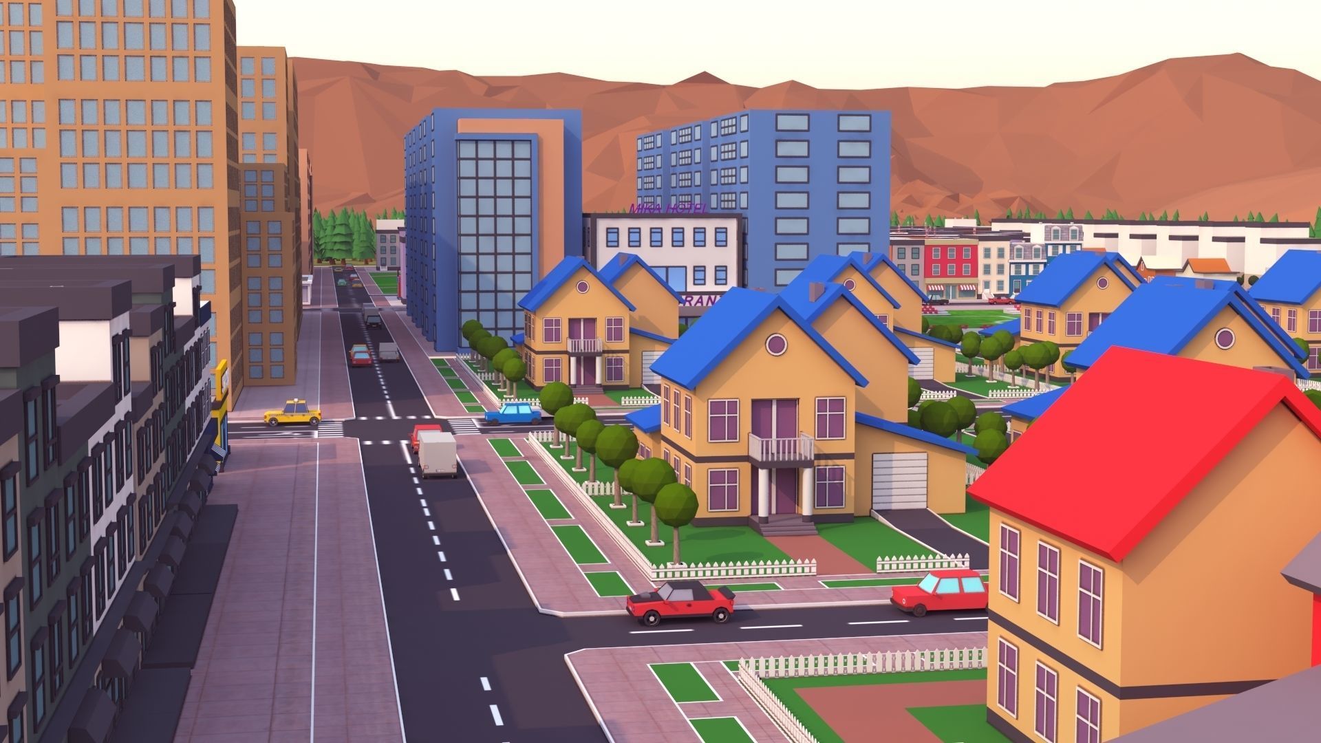 Cartoon City Scene Low-poly 3D model_26