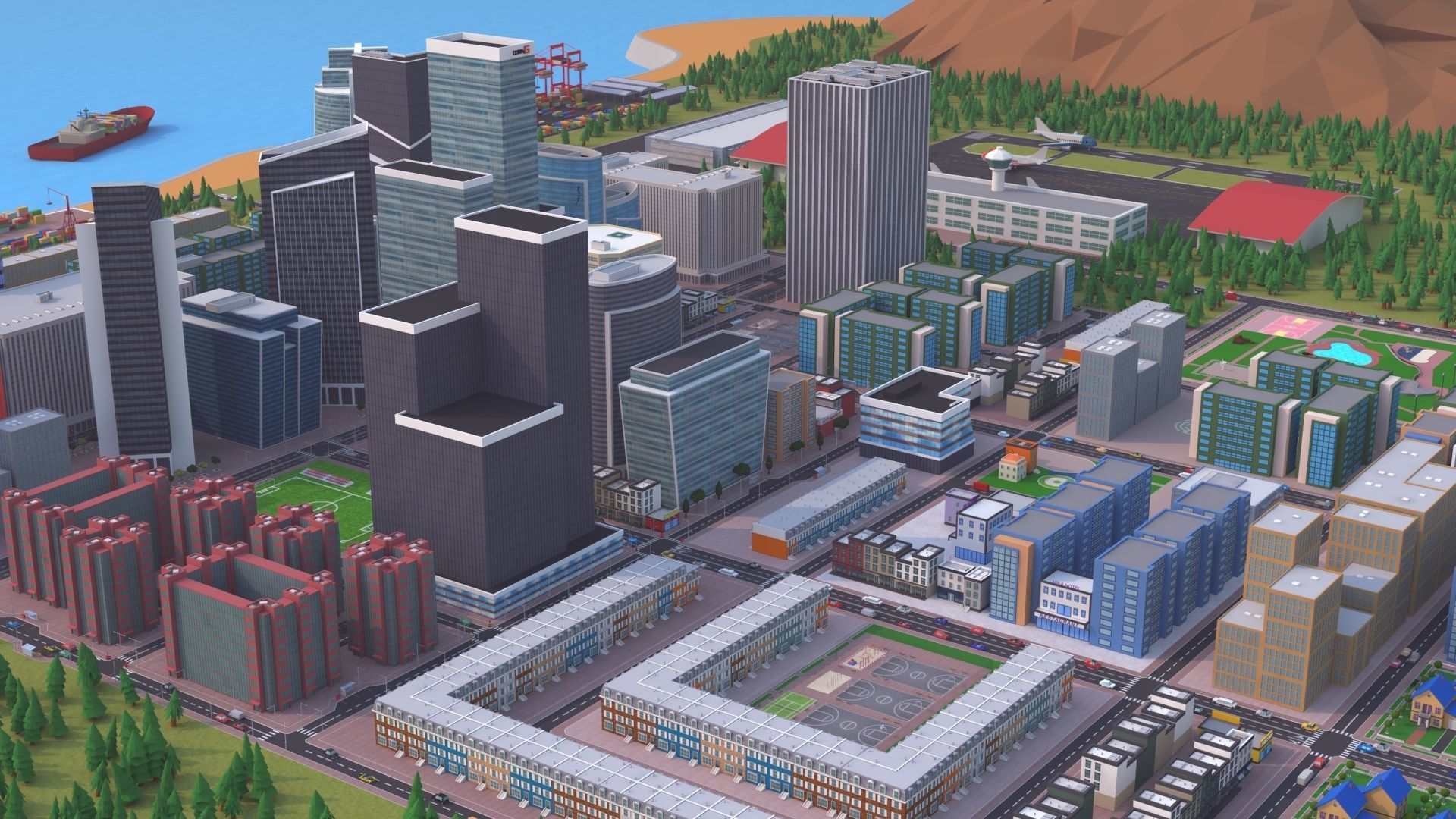 Cartoon City Scene Low-poly 3D model_21