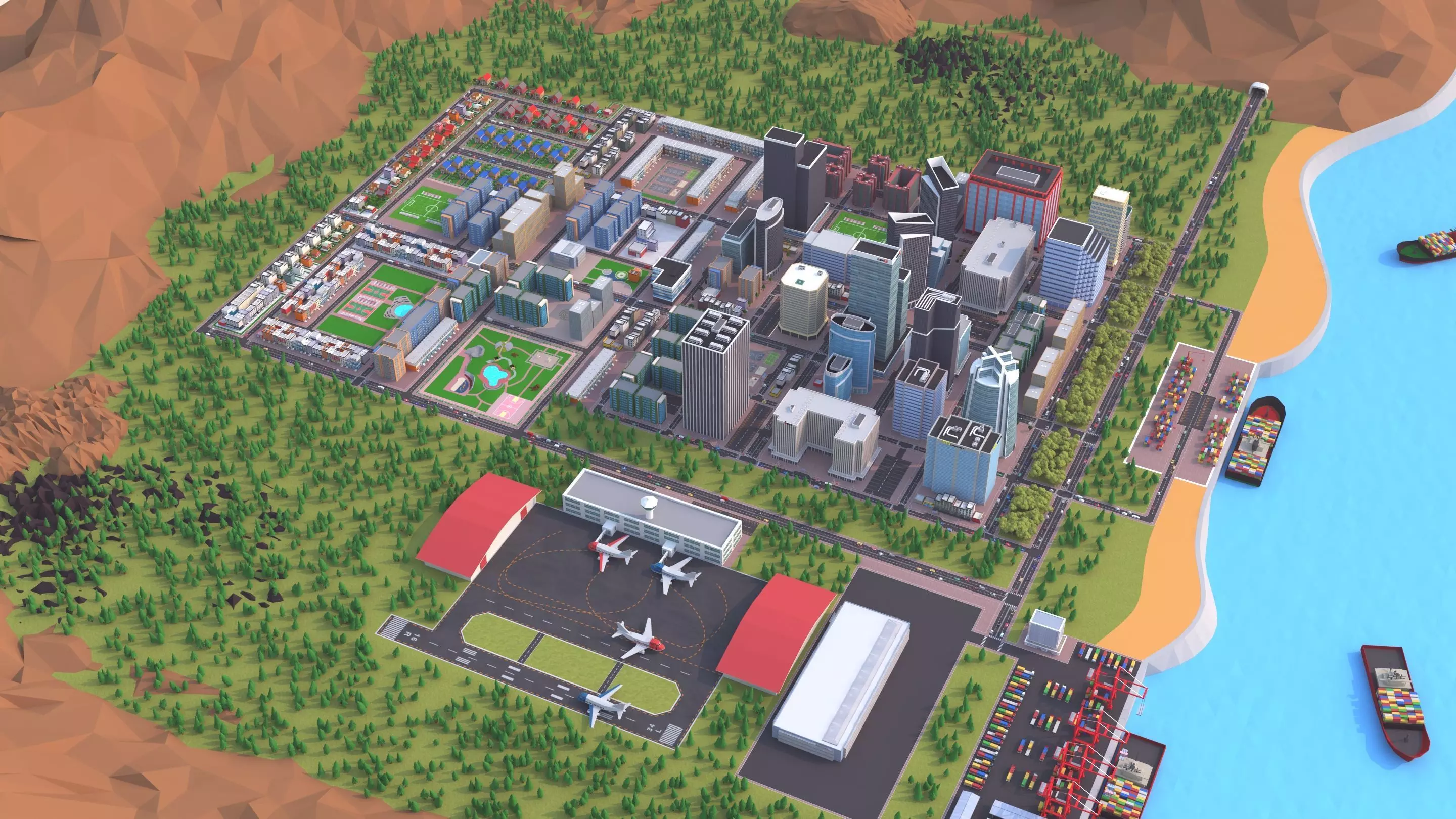 Cartoon City Scene Low-poly 3D model_0