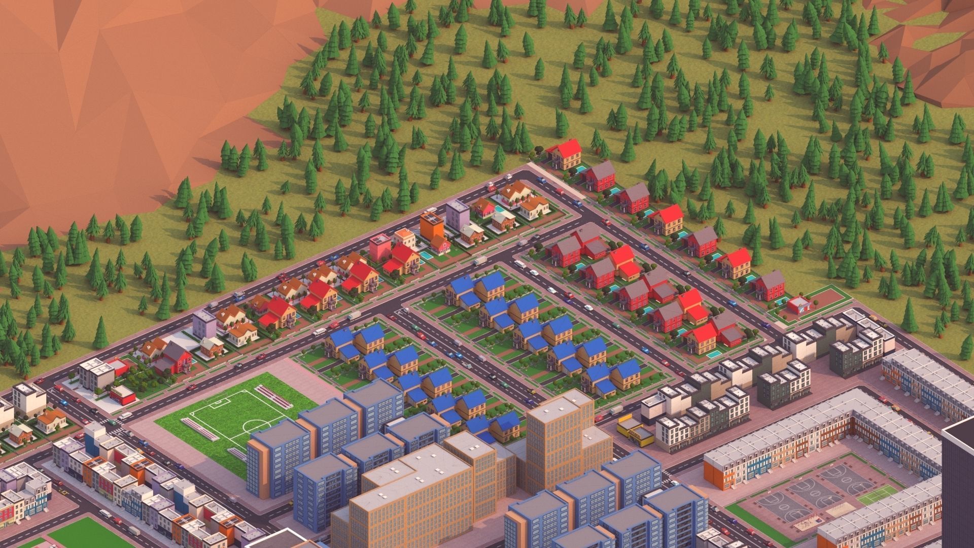 Cartoon City Scene Low-poly 3D model_7