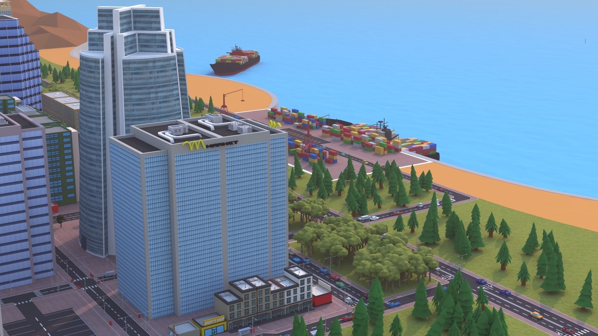 Cartoon City Scene Low-poly 3D model_18