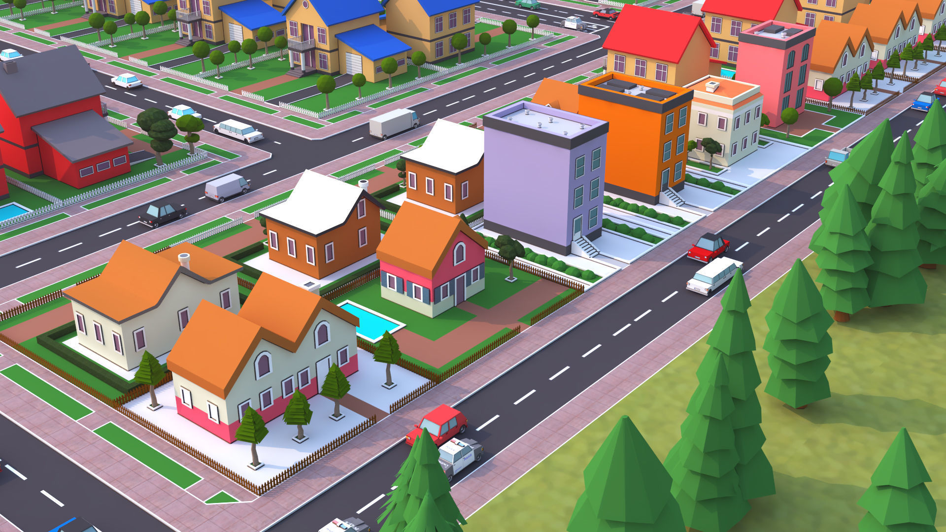 Cartoon City Scene Low-poly 3D model_11