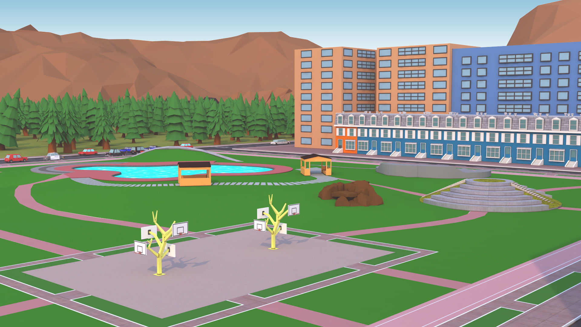 Cartoon City Scene Low-poly 3D model_27