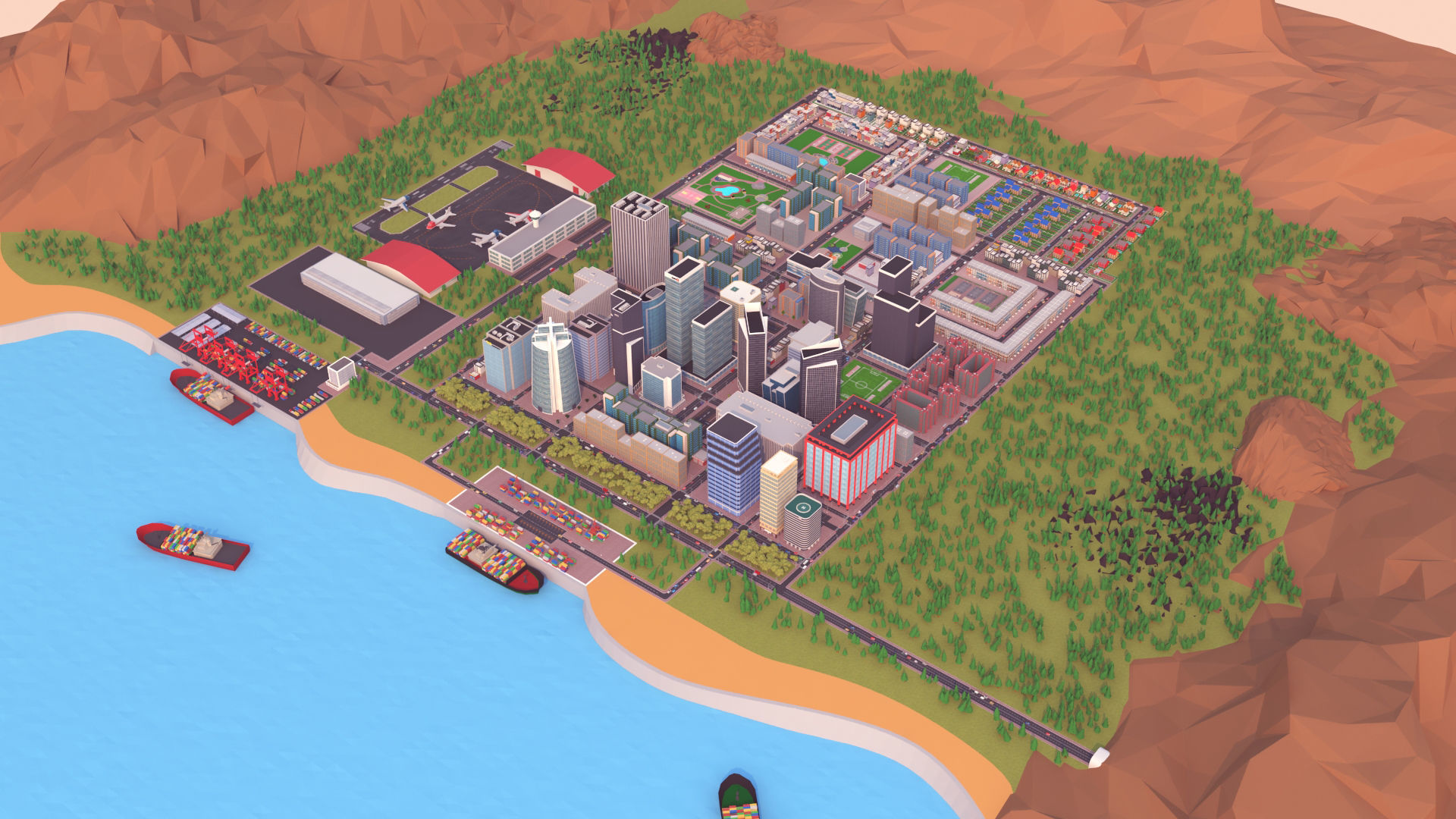 Cartoon City Scene Low-poly 3D model_8