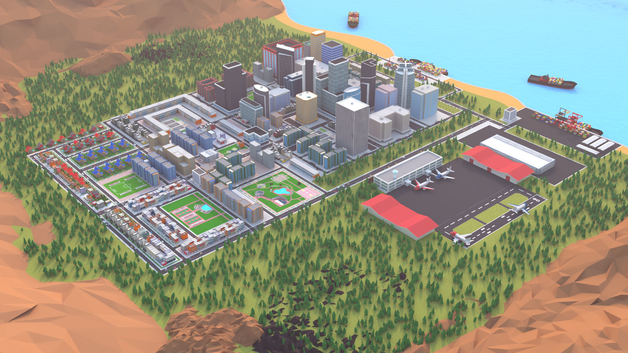 Cartoon City Scene Low-poly 3D model_25