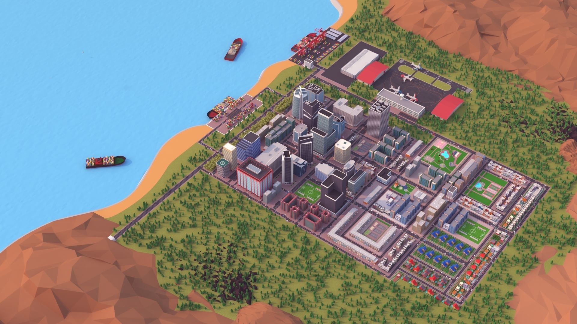 Cartoon City Scene Low-poly 3D model_9