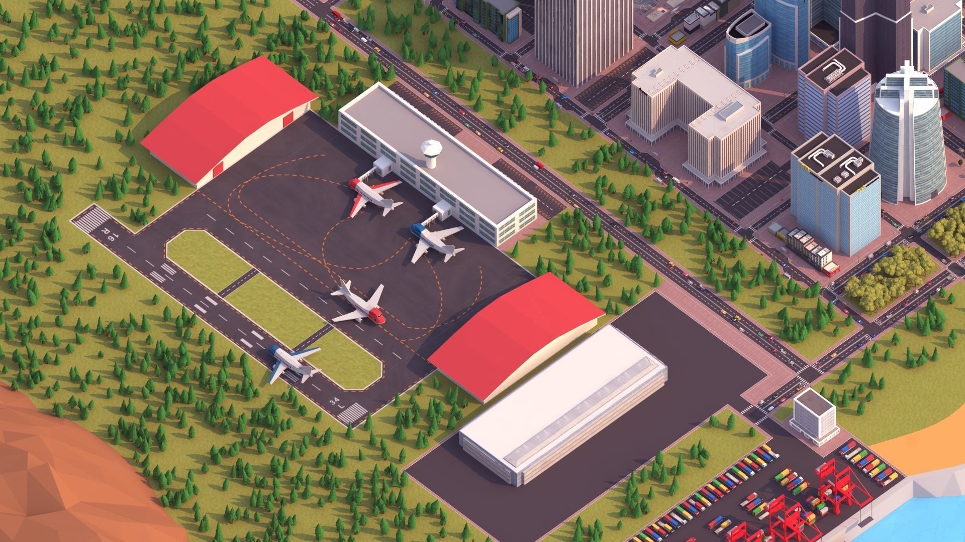 Cartoon City Scene Low-poly 3D model_2