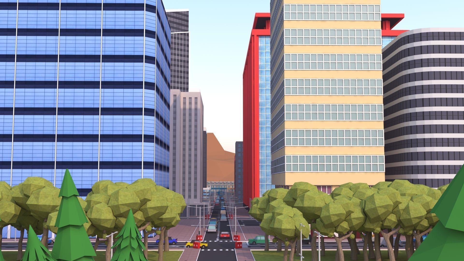 Cartoon City Scene Low-poly 3D model_17
