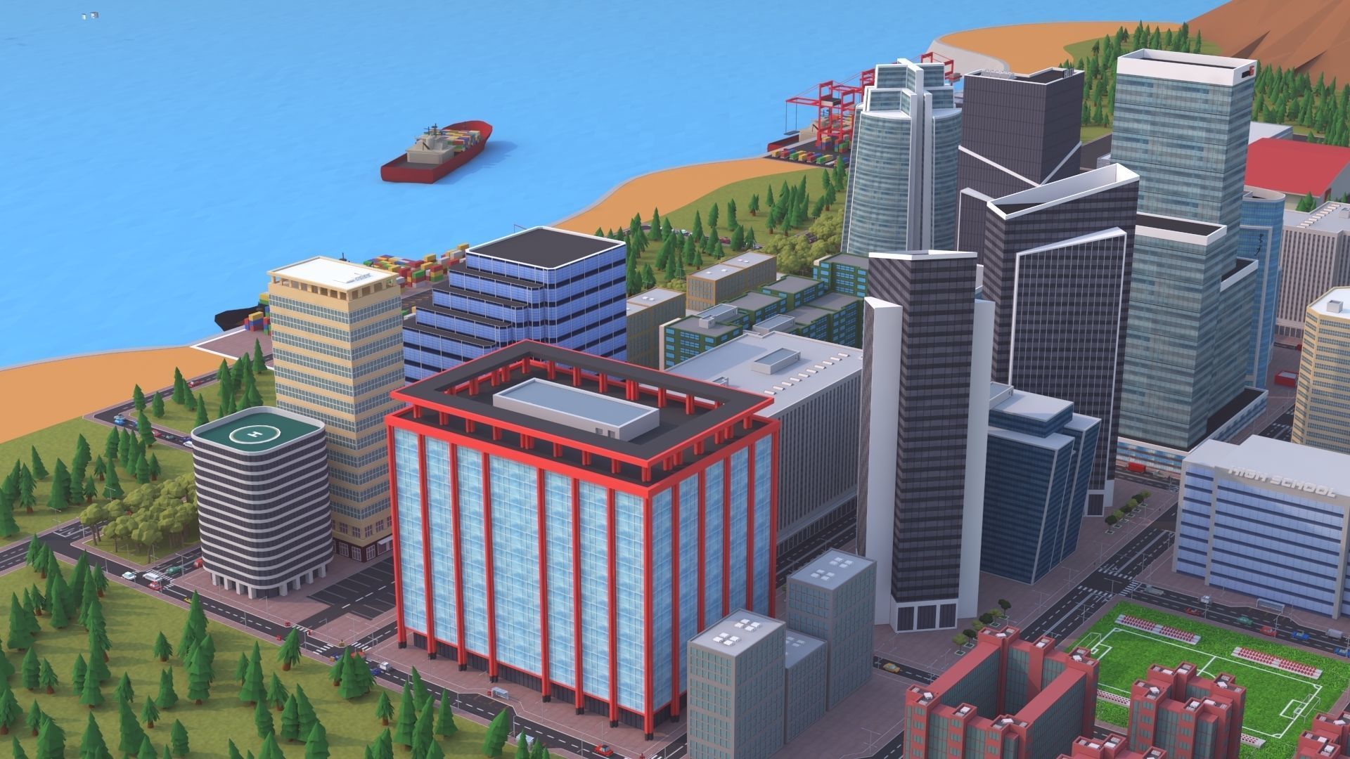 Cartoon City Scene Low-poly 3D model_19