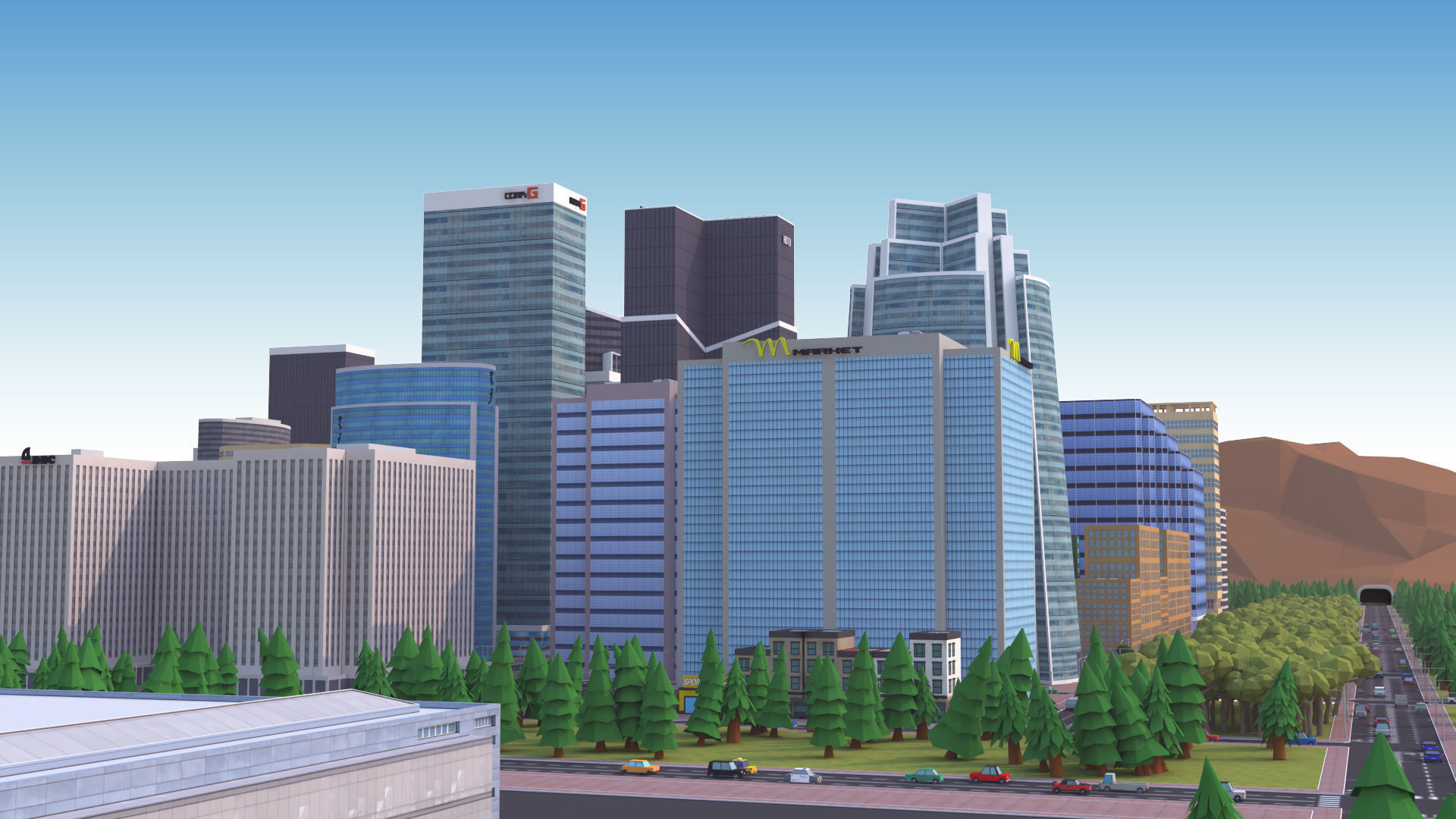 Cartoon City Scene Low-poly 3D model_13