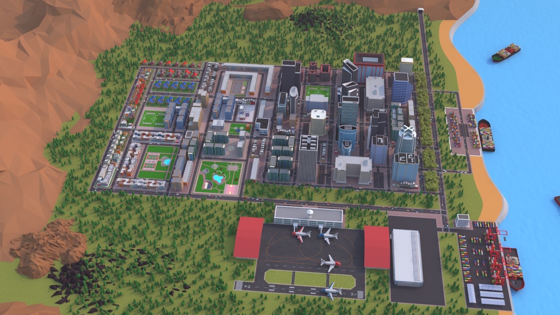 Cartoon City Scene Low-poly 3D model_16