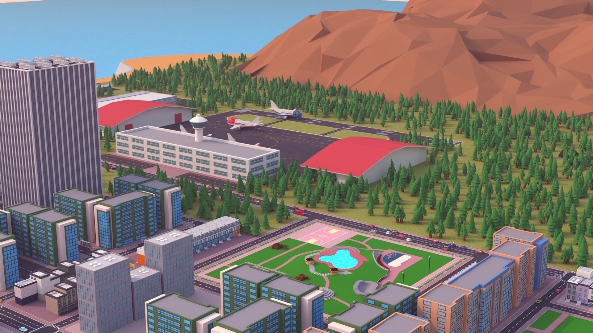 Cartoon City Scene Low-poly 3D model_30