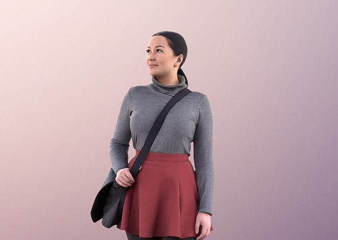 Vicky 11148 - Asian Girl in Skirt Looking around Low-poly 3D model