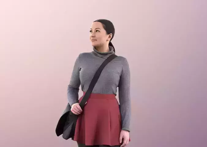 Vicky 11148 - Asian Girl in Skirt Looking around