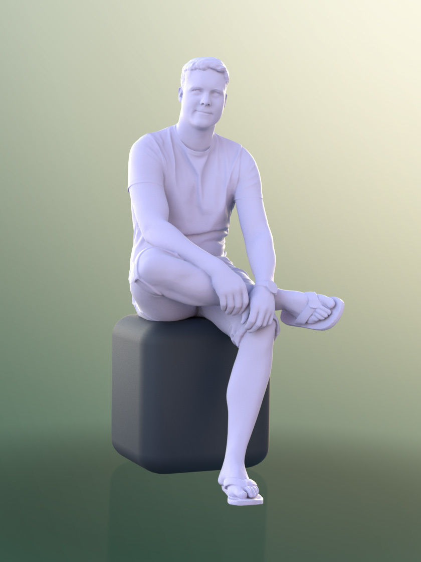 Liam 11112 - Casual Summer Guy Sitting Low-poly 3D model_3