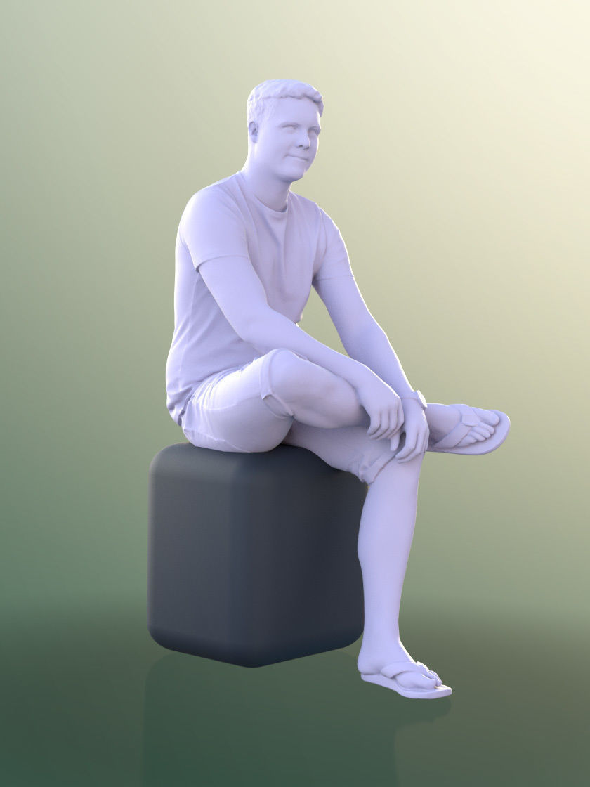 Liam 11112 - Casual Summer Guy Sitting Low-poly 3D model_4