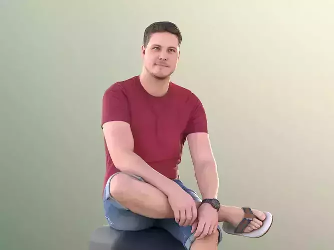 Liam 11112 - Casual Summer Guy Sitting Low-poly 3D model