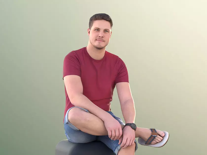 Liam 11112 - Casual Summer Guy Sitting Low-poly 3D model_0