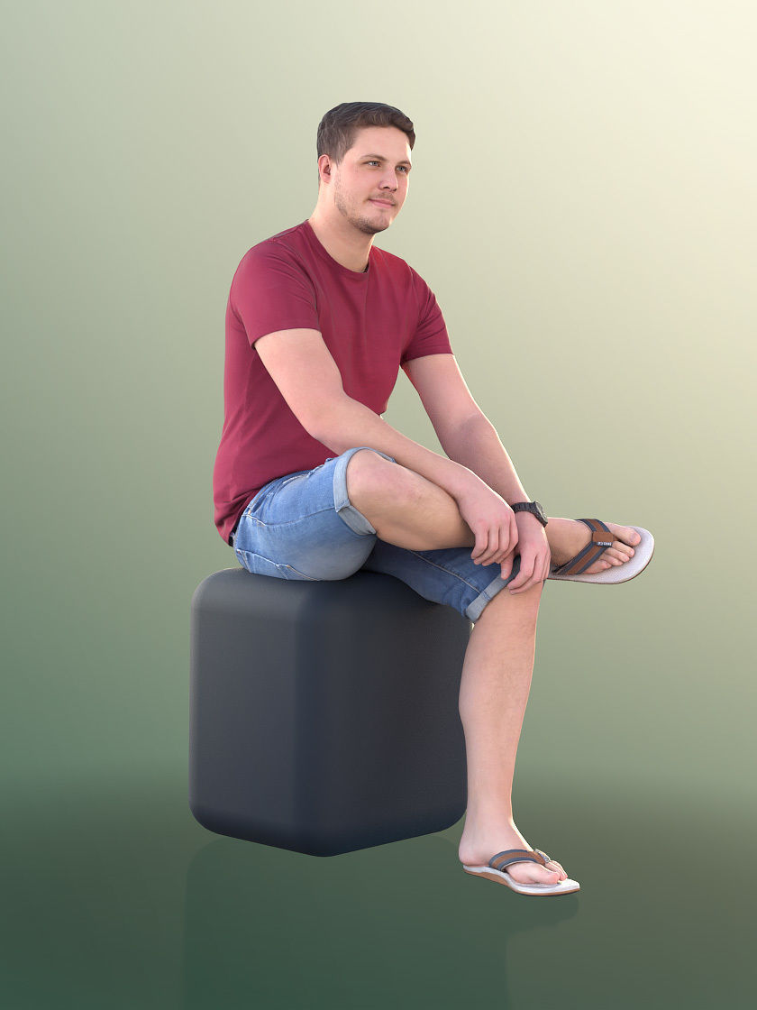 Liam 11112 - Casual Summer Guy Sitting Low-poly 3D model_2