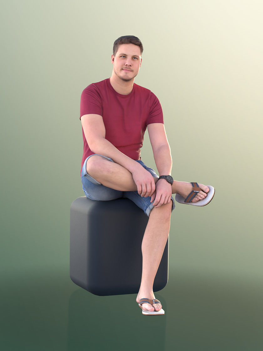 Liam 11112 - Casual Summer Guy Sitting Low-poly 3D model_1