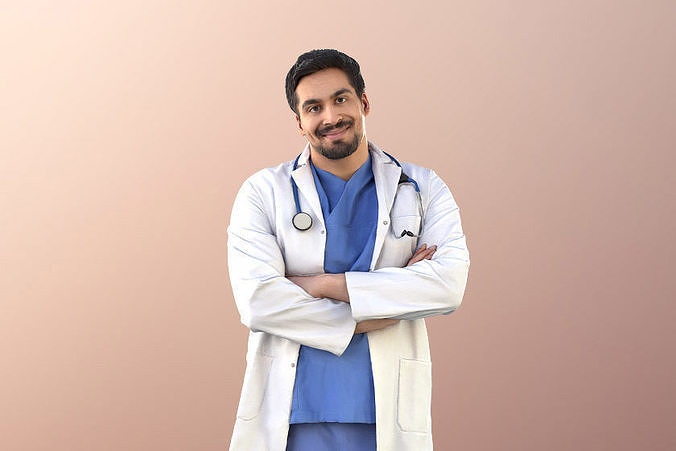 Sahir 11030 - Smiling Doctor Crossed arms Low-poly 3D model