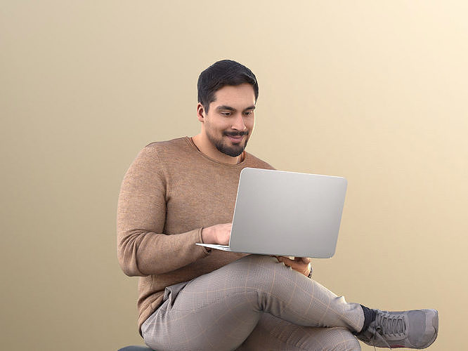 Sahir 11017 - Guy working on Laptop  Low-poly 3D model