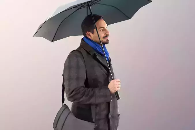Sahir 11009 - Guy Walking with Umbrella Low-poly 3D model