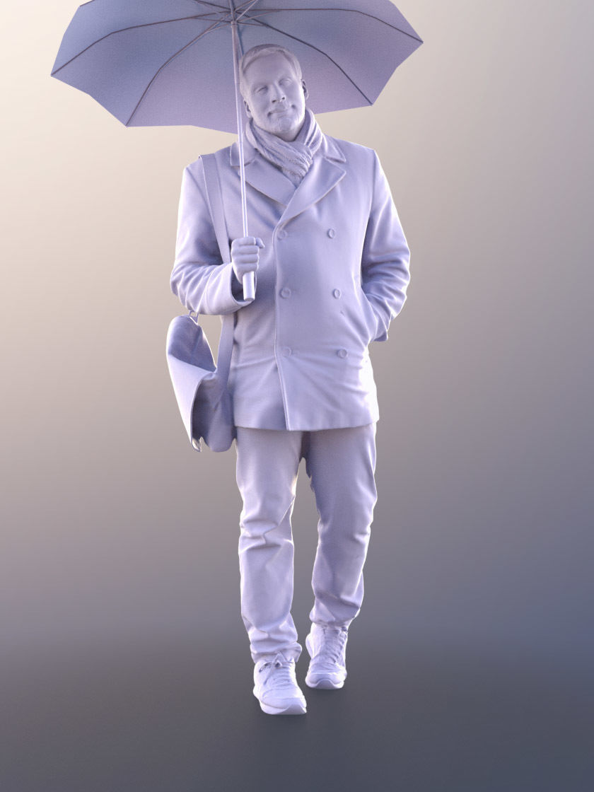 Sahir 11009 - Guy Walking with Umbrella Low-poly 3D model_4