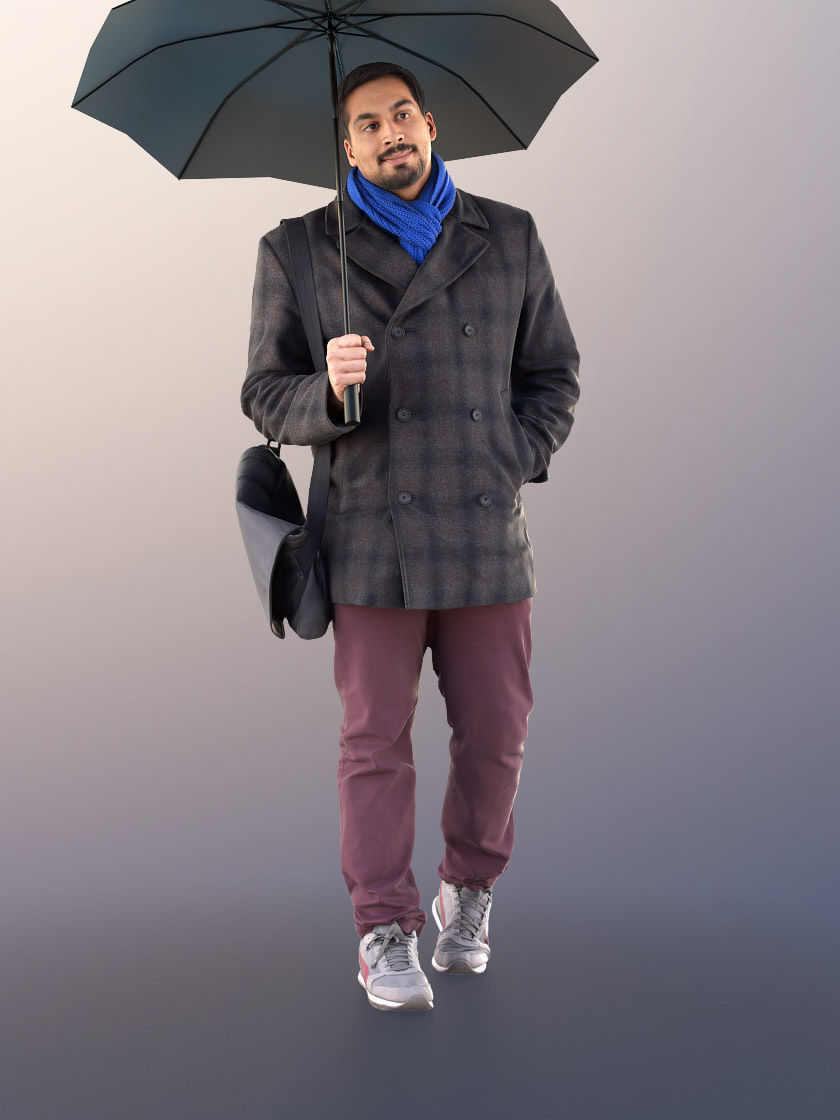 Sahir 11009 - Guy Walking with Umbrella Low-poly 3D model_2