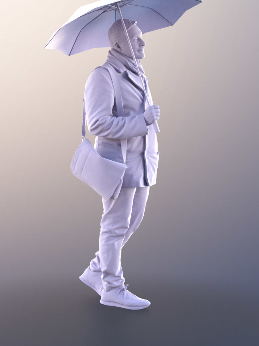Sahir 11009 - Guy Walking with Umbrella Low-poly 3D model_8