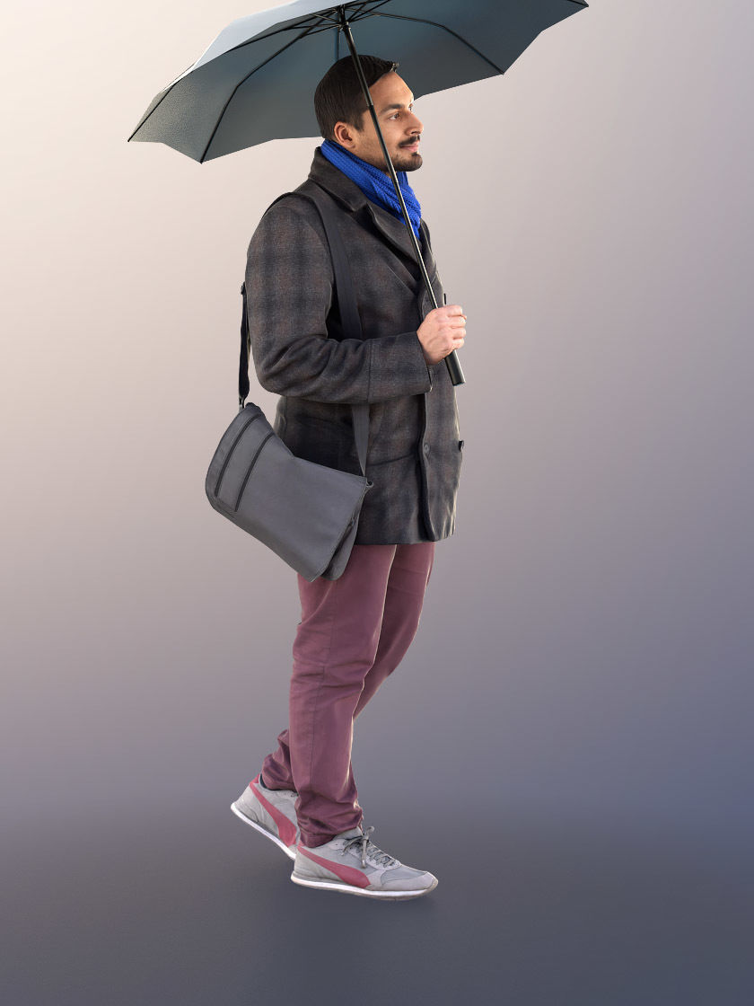 Sahir 11009 - Guy Walking with Umbrella Low-poly 3D model_5