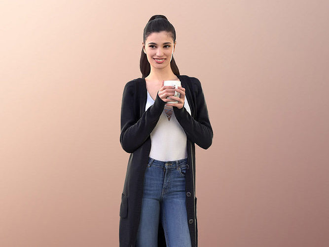 Myriam 10200 - Smiling woman holding coffee  Low-poly 3D model