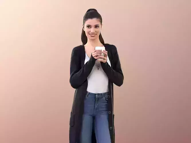 Myriam 10200 - Smiling woman holding coffee 