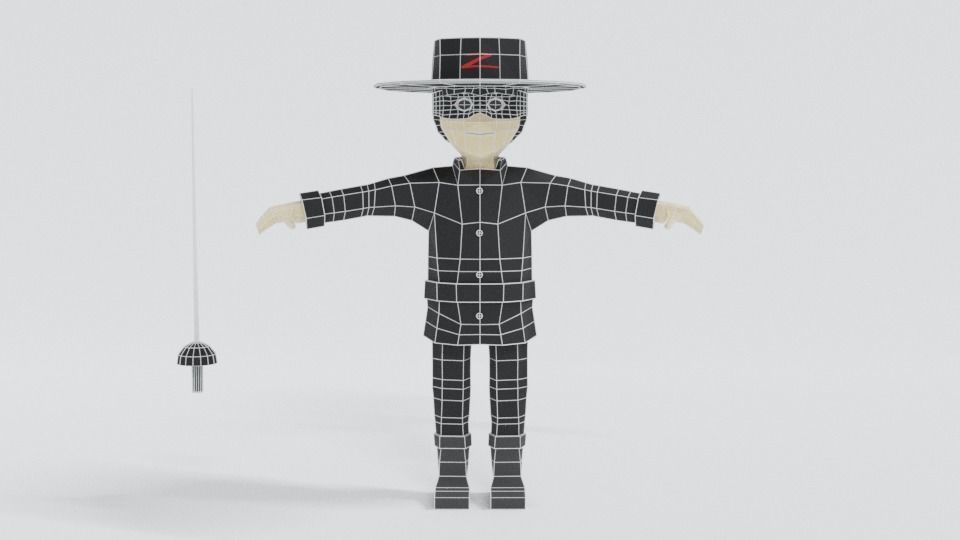 Low Poly Cartoon Zorro Low-poly 3D model_9