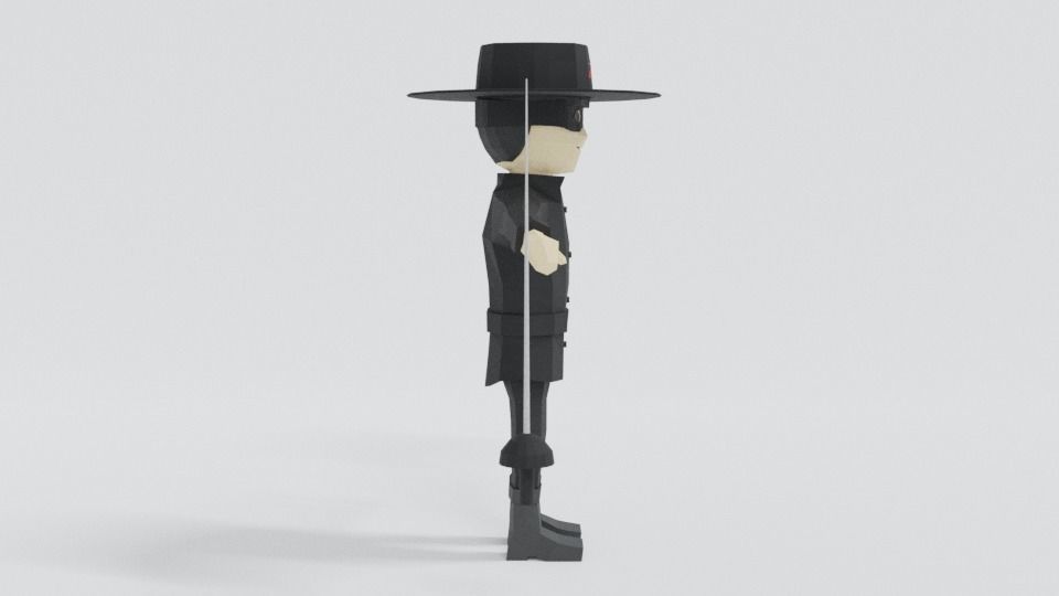 Low Poly Cartoon Zorro Low-poly 3D model_6