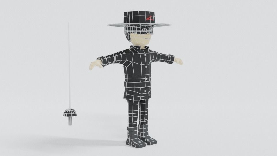Low Poly Cartoon Zorro Low-poly 3D model_16