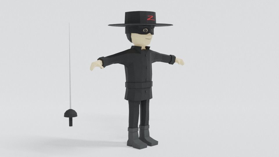 Low Poly Cartoon Zorro Low-poly 3D model_7