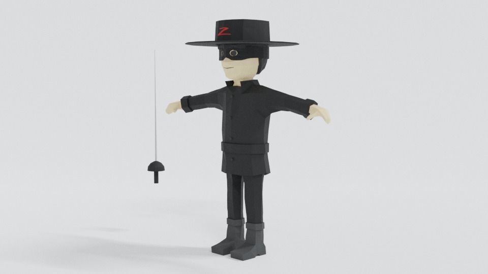 Low Poly Cartoon Zorro Low-poly 3D model_1