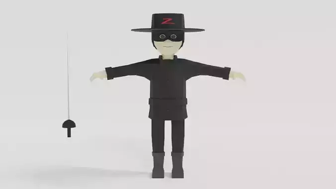 Low Poly Cartoon Zorro Low-poly 3D model